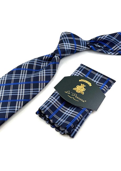 Lacivert Ekose Desen Mendilli Klasik Kravat KK13201 fiyatları