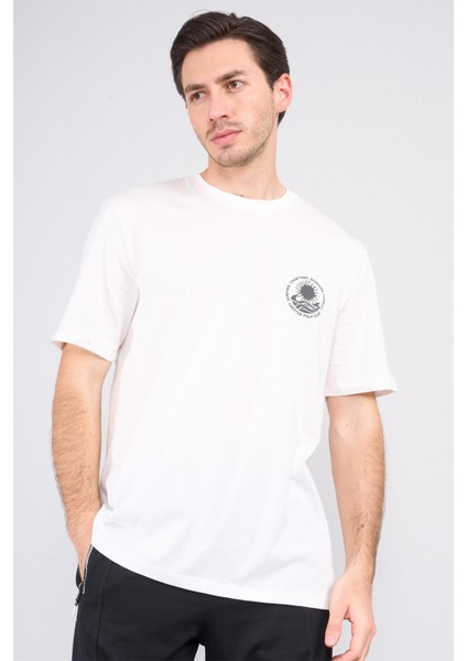 Çetinkaya Chester Polo 3833 Bisiklet Yaka 30/1 Penye Comfort Baskılı T-Shirt Krem