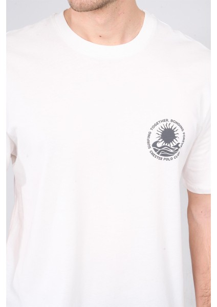 Çetinkaya Chester Polo 3833 Bisiklet Yaka 30/1 Penye Comfort Baskılı T-Shirt Krem modelleri