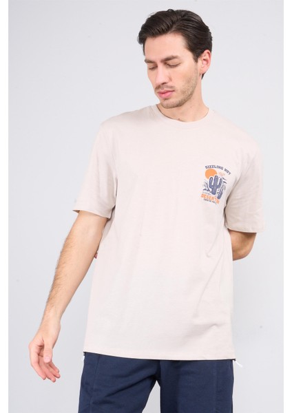 Çetinkaya Chester Polo 3853 Bisiklet Yaka 30/1 Penye Comfort Baskılı T-Shirt Vizon