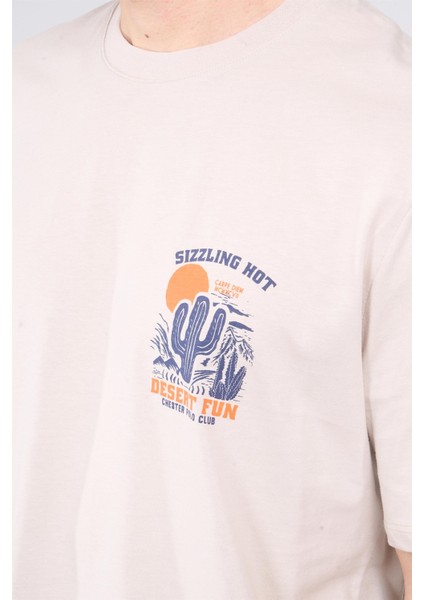Çetinkaya Chester Polo 3853 Bisiklet Yaka 30/1 Penye Comfort Baskılı T-Shirt Vizon modelleri