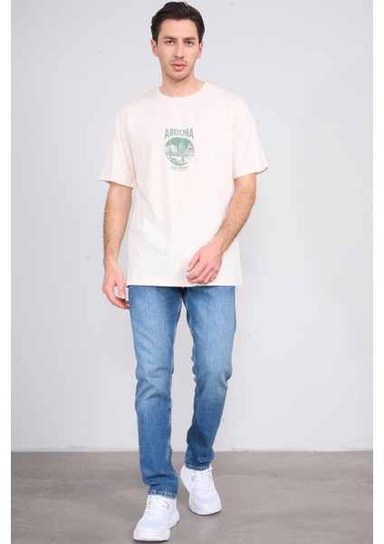 Çetinkaya Chester Polo 3850 Bisiklet Yaka 30/1 Penye Regular Baskılı T-Shirt Koyu Krem fiyatları