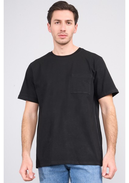 Çetinkaya Mentality 3971 Bisiklet Yaka 16/1 Süprem Regular Cepli T-Shirt Siyah