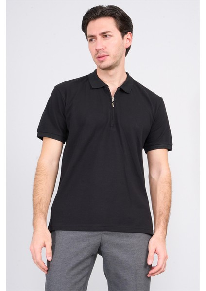 3872 Erkek Polo Yaka 30/1 Penye Pike T-Shirt Siyah