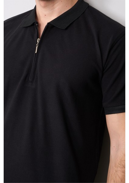 3872 Erkek Polo Yaka 30/1 Penye Pike T-Shirt Siyah modelleri