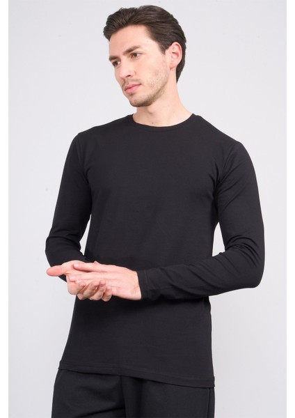 Çetinkaya Mentality 4199 Bisiklet Yaka Uzun Kol Süprem Slimfit Body Siyah