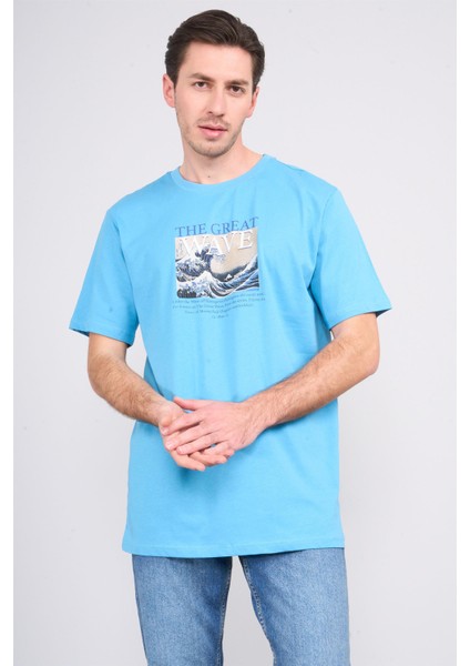 Çetinkaya Chester Polo 4202 Unisex Bisiklet Yaka Pamuk Lisans T-Shirt Nigara Mavi