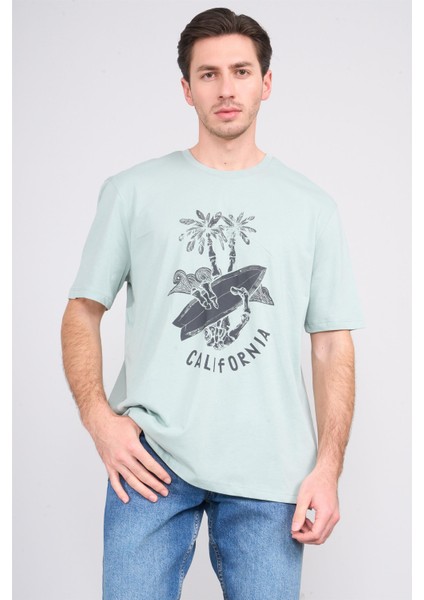 Çetinkaya Chester Polo 3844 Bisiklet Yaka 30/1 Penye Comfort Baskılı T-Shirt Koyu Çağla fiyatları