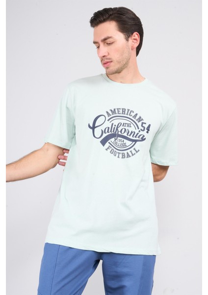 Çetinkaya Mentality 3807 Bisiklet Yaka 30/1 Penye Regular Baskılı T-Shirt Çağla