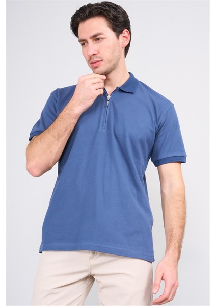 3872 Erkek Polo Yaka 30/1 Penye Pike T-Shirt Koyu Indigo
