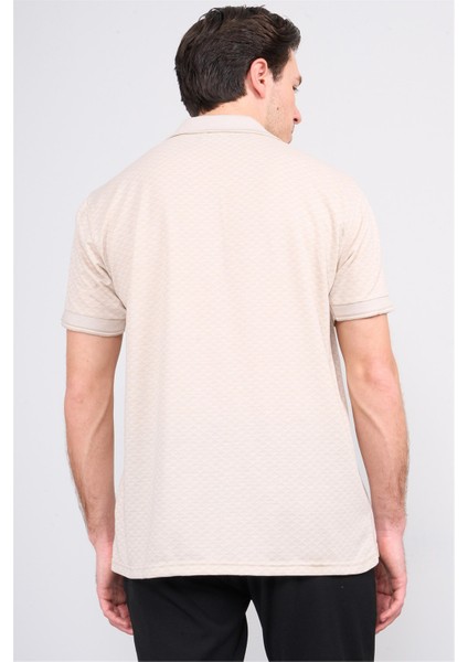 Çetinkaya Mentality 3366 Erkek Fermuarlı Polo Yaka Jakarlı T-Shirt Bej - Beyaz fırsatları
