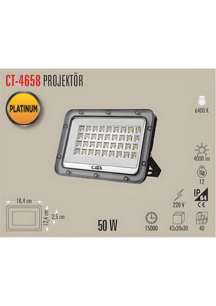 50W Slim Beyaz LED Projektör Gümüş, Şık ve Parlak Aydınlatma Sağlar