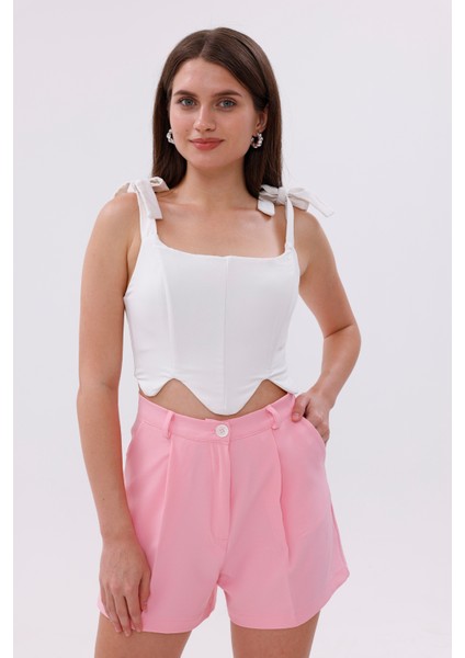 Fundachoosesxgenius Kadın Pileli Şort Iç Göstermez Lamineli Kadın Şort Pileli-Şort