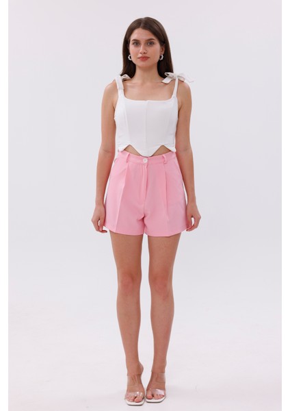 Fundachoosesxgenius Kadın Pileli Şort Iç Göstermez Lamineli Kadın Şort Pileli-Şort fiyatları