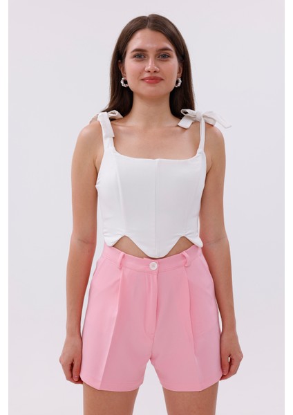 Fundachoosesxgenius Kadın Pileli Şort Iç Göstermez Lamineli Kadın Şort Pileli-Şort modelleri