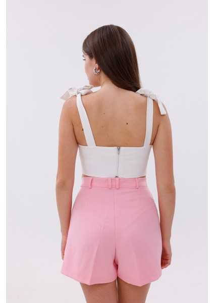 Fundachoosesxgenius Kadın Pileli Şort Iç Göstermez Lamineli Kadın Şort Pileli-Şort indirimleri