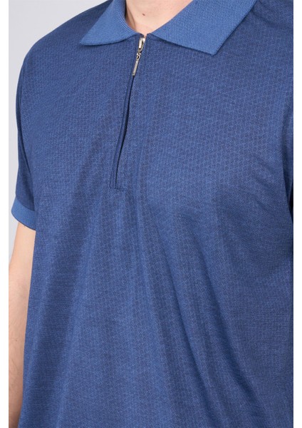 3803 Erkek Fermuarlı Polo Yaka T-Shirt Lacivert modelleri