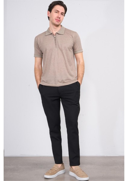 3803 Erkek Fermuarlı Polo Yaka T-Shirt Vizon fiyatları