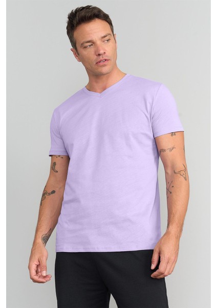 Çetinkaya Mentality 2772V -S V Yaka Basic T-Shirt Kirli Lila fiyatları
