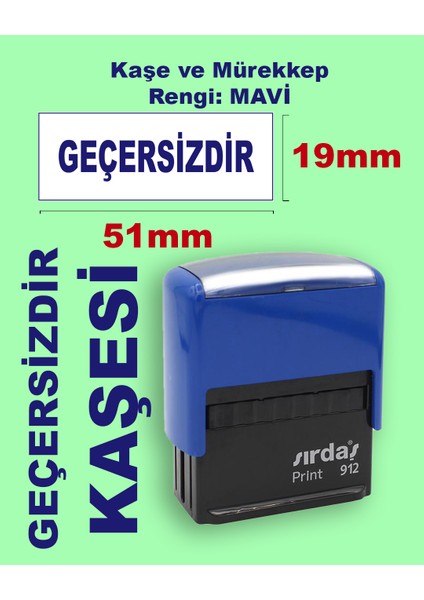 Geçersizdir Kaşesi, 912 (51mm*19 mm) Mavi Keçeli Otomatik Kaşe