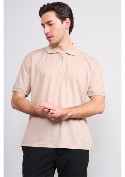3768 Erkek Polo Yaka Pike T-Shirt Camel