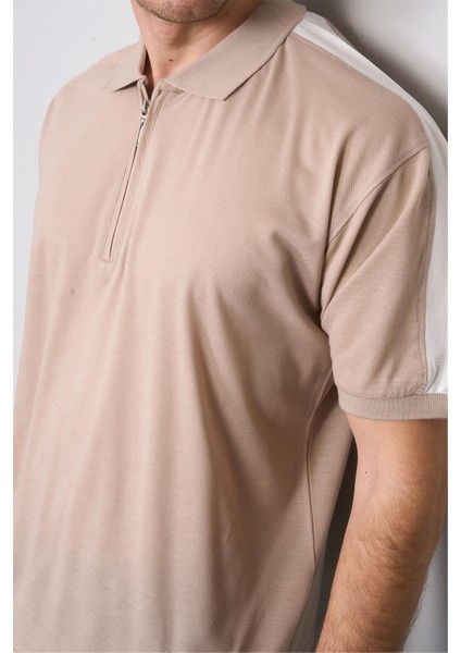 3768 Erkek Polo Yaka Pike T-Shirt Camel modelleri