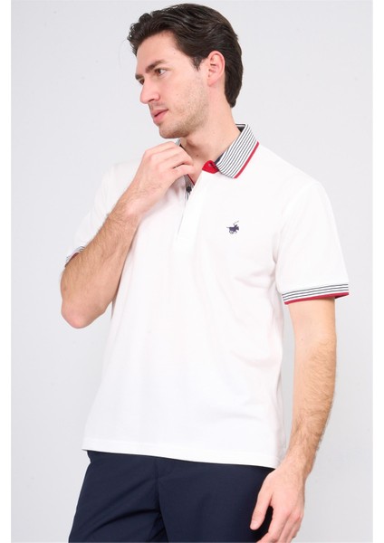 3951 Erkek Polo Yaka Penye Pike T-Shirt Beyaz