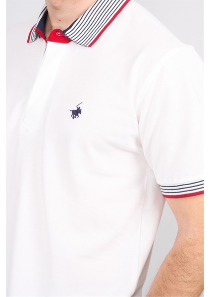 3951 Erkek Polo Yaka Penye Pike T-Shirt Beyaz modelleri