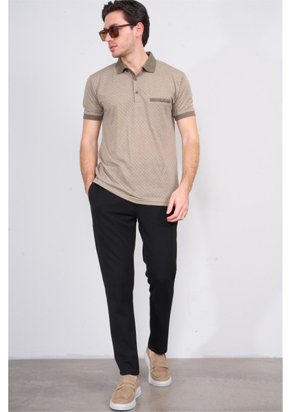 3774 Erkek Polo Yaka Baklava Desen T-Shirt Vizon-Bej fiyatları