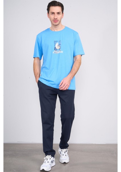 Çetinkaya Chester Polo 3866 Bisiklet Yaka 30/1 Penye Regular Baskılı T-Shirt Mavi fiyatları
