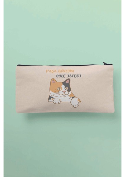 Paşa Gönlüm Öyle Istedi No:1 Baskılı Bez Makyaj Çantası Kalemlik Cüzdan