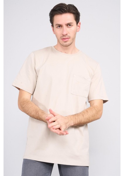 Çetinkaya Mentality 3971 Bisiklet Yaka 16/1 Süprem Regular Cepli T-Shirt Vizon