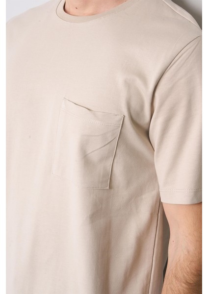 Çetinkaya Mentality 3971 Bisiklet Yaka 16/1 Süprem Regular Cepli T-Shirt Vizon modelleri