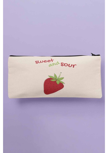 Sweet And Sour Çilek Baskılı Bez Makyaj Çantası Kalemlik Cüzdan