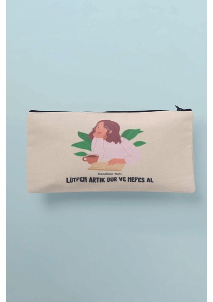 Artık Dur Baskılı Bez Makyaj Çantası Kalemlik Cüzdan