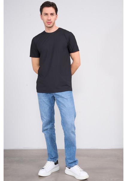 4045 Erkek Bisiklet Yaka Baskılı Regular Polyamid T-Shirt Siyah fiyatları