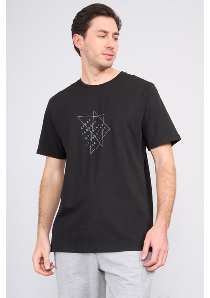 Çetinkaya Mentality 3730 Bisiklet Yaka 30/1 Penye Regular Baskılı T-Shirt Siyah