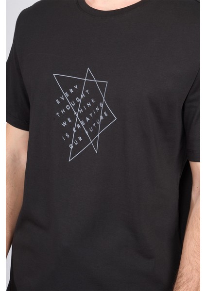 Çetinkaya Mentality 3730 Bisiklet Yaka 30/1 Penye Regular Baskılı T-Shirt Siyah modelleri