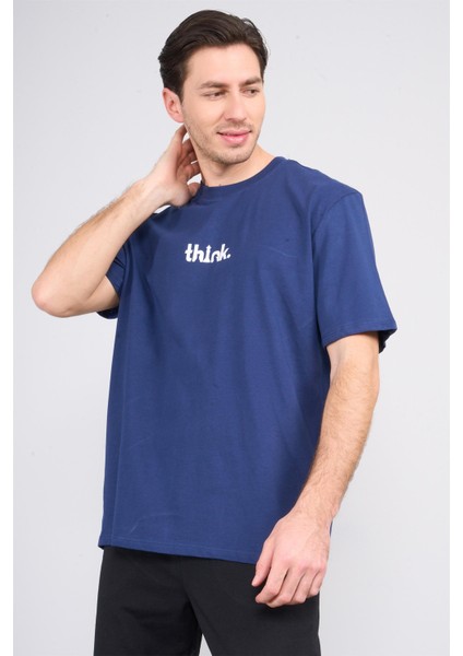 Çetinkaya Chester Polo 3900 Erkek Bisiklet Yaka Pamuk Baskılı Comfort T-Shirt Lacivert