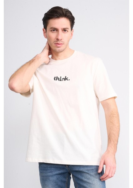 Çetinkaya Chester Polo 3900 Erkek Bisiklet Yaka Pamuk Baskılı Comfort T-Shirt Krem