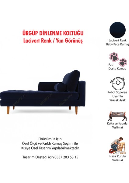 Ürgüp Lacivert Dinlenme Koltuğu Puf Josefin Koltuk Kanepe Koltuğu Psikolog Koltuğu Pati Dostu Kumaş Sağ Köşe fiyatları