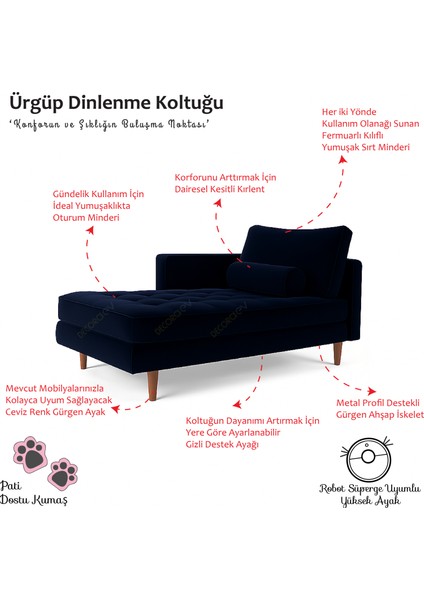 Ürgüp Lacivert Dinlenme Koltuğu Puf Josefin Koltuk Kanepe Koltuğu Psikolog Koltuğu Pati Dostu Kumaş Sağ Köşe fırsatları