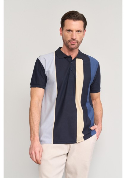 3897 Erkek Polo Yaka 30/1 Ringelli Pike T-Shirt Koyu Lacivert