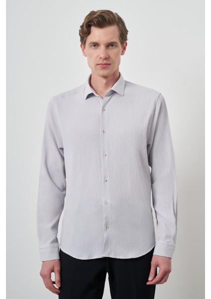 Erkek Taş Gofre Trend Desenli Dynamic Fit Italyan Yaka Gömlek