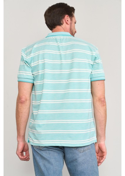 3941 Erkek Polo Yaka Ringelli 1-1 Pike T-Shirt Mint-Beyaz fırsatları