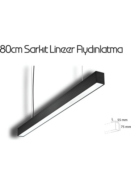80 cm Düz Sarkıt LED Lineer Aydınlatma Alüminyum Kasa Çubuk LED Avize Beyaz Işık