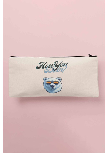 How You Doin Sevimli Ayı Baskılı Bez Makyaj Çantası Kalemlik Cüzdan