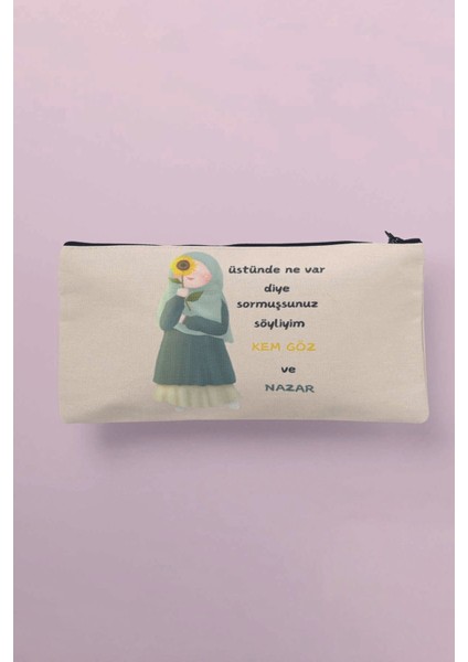 Üstümde Ne Var Kem Göz Nazar Komik Eğlenceli Hediyelik Baskılı Bez Makyaj Çantası Kalemlik Cüzdan