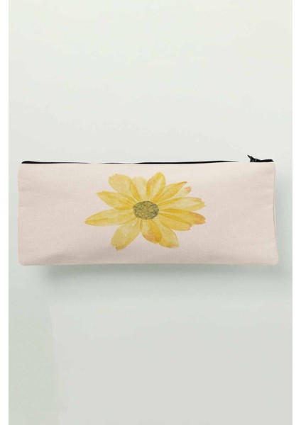 Sarı Çiçek Baskılı Bez Makyaj Çantası Kalemlik Cüzdan