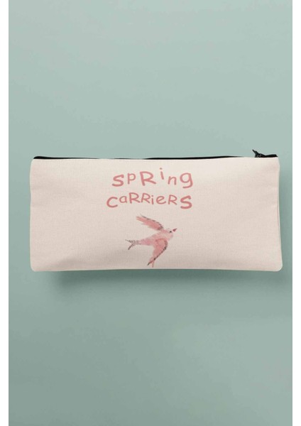 Spring Carriers Kuş Baskılı Bez Makyaj Çantası Kalemlik Cüzdan